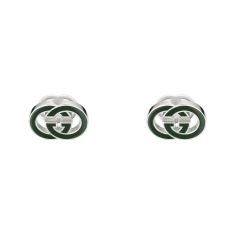 Gucci Interlocking G Green Enamel Sterling Silver Cufflinks