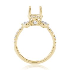 3/4ctw Diamond Halo Three-Stone 18k Yellow Gold Engagement Ring Setting