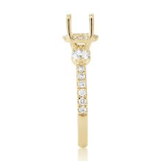 3/4ctw Diamond Halo Three-Stone 18k Yellow Gold Engagement Ring Setting