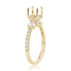 3/4ctw Diamond Halo Three-Stone 18k Yellow Gold Engagement Ring Setting