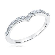 1/3ctw Round and Baguette Diamond 14k White Gold Curved Wedding Band - Embrace Collection