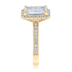 3 1/2ctw Emerald Lab Grown Diamond 14k Yellow Gold Halo Engagement Ring