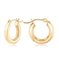 10k Yellow Gold Tube Hoop Earrings, 3x15mm