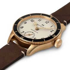 Hamilton Khaki Aviation Pilot Pioneer Mechanical Bronze White Dial Leather Strap Watch 43mm - H76709510