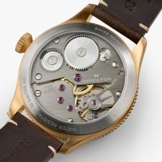 Hamilton Khaki Aviation Pilot Pioneer Mechanical Bronze White Dial Leather Strap Watch 43mm - H76709510