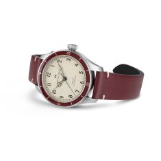 Hamilton Khaki Aviation Pilot Pioneer Auto White Dial Burgundy Leather Strap Watch 38mm - H76265810