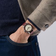 Hamilton Khaki Aviation Pilot Pioneer Auto White Dial Burgundy Leather Strap Watch 38mm - H76265810