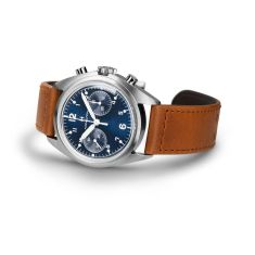 Hamilton Khaki Aviation Pilot Pioneer Mechanical Chrono Blue Dial Brown Leather Strap Watch 40mm - H76409540