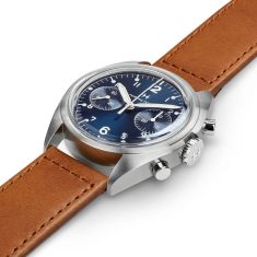 Hamilton Khaki Aviation Pilot Pioneer Mechanical Chrono Blue Dial Brown Leather Strap Watch 40mm - H76409540
