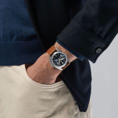 Hamilton Khaki Aviation Pilot Pioneer Mechanical Chrono Blue Dial Brown Leather Strap Watch 40mm - H76409540