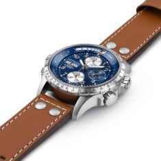 Hamilton Khaki Aviation X-Wind Auto Chrono Blue Dial Leather Strap Watch 44mm - H77506540