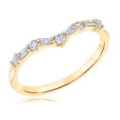 1/5ctw Baguette and Round Diamond 14k Yellow Gold Curved Wedding Band - Embrace Collection