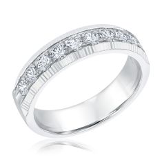 Men's 1ctw Diamond 10k White Gold Fluted Comfort Fit Wedding Band 1