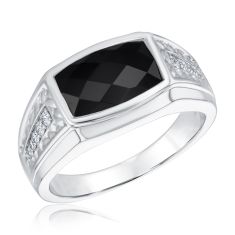 Men's Black Onyx and 1/6ctw Diamond Sterling Silver Fashion Ring 1