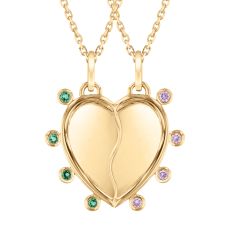 Wicked Created Emerald and Created Pink Sapphire Gold Vermeil Best Friend Heart Pendant Necklace 1