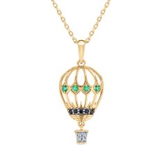 Wicked Elphaba Created Emerald, Black Spinel, and Created White Sapphire Hot Air Balloon Pendant Necklace 1
