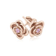 Wicked Glinda Created Pink Sapphire Rose Gold Vermeil Flower Stud Earrings 1