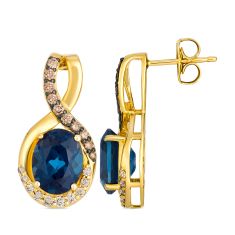 Le Vian® Deep Sea Blue Topaz™ 3/8ctw Nude Diamonds™ and Chocolate Diamonds® 14k Honey Gold® Earrings