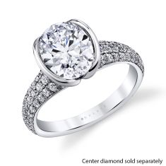 Sylvie Shell Auranova Half Bezel 7/8ctw Diamond Pavé 14k White Gold Engagement Ring Setting with Shell Tip Silhouettes - Mariselle 1