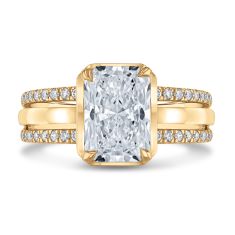 3ctw Radiant Lab Grown Diamond 14k Yellow Gold Hidden Halo Engagement Ring