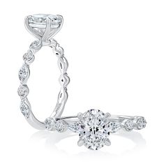 A.JAFFE 5/8ctw Round and Marquise Diamond 14k White Gold Engagement Ring Setting
