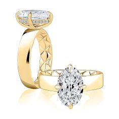 A.JAFFE Classics 1/10ctw Diamond Hidden Halo Wide Band 14k Yellow Gold Engagement Ring Setting