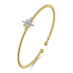 Gabriel & Co. 1/6ctw Diamond 14k Yellow Gold Bujukan Starburst Split Bangle Bracelet