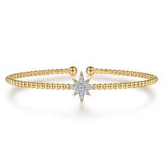 Gabriel & Co. 1/6ctw Diamond 14k Yellow Gold Bujukan Starburst Split Bangle Bracelet 1