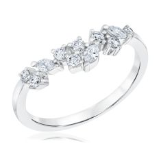 1/3ctw Marquise and Round Diamond 14k White Gold Floral-Inspired Wedding Band 1