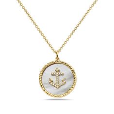 Bassali Mother-of-Pearl and 1/20ctw Diamond 14k Yellow Gold Anchor Pendant Necklace 1