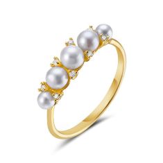 Bassali Freshwater Cultured Pearl and 1/20ctw Diamond 14k Yellow Gold Ring 1