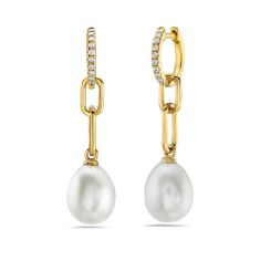 Bassali Freshwater Cultured Pearl and 1/6ctw Diamond 14k Yellow Gold Drop Earrings 1
