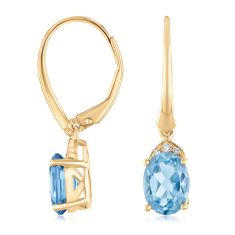 Oval Swiss Blue Topaz and Diamond Accent 14k Yellow Gold Earrings - Watercolor Collection