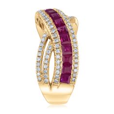 Ruby and 3/8ctw Diamond 14k Yellow Gold Crossover Ring - Watercolor Collection