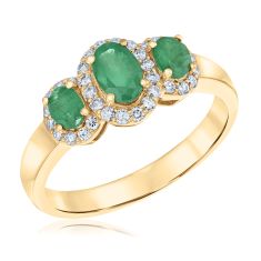 Emerald and 1/4ctw Diamond 14k Yellow Gold Three-Stone Ring - Watercolor Collection 1