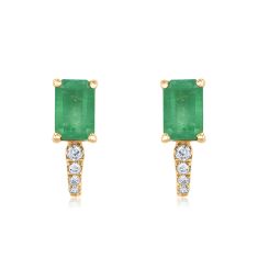 Emerald and 1/15ctw Diamond 14k Yellow Gold Earrings - Watercolor Collection 1