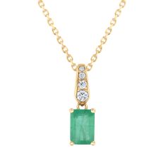 Emerald and 1/20ctw Diamond 14k Yellow Gold Pendant Necklace - Watercolor Collection 1