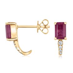 Ruby and 1/15ctw Diamond 14k Yellow Gold Earrings - Watercolor Collection