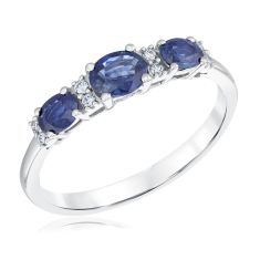 Blue Sapphire and 1/20ctw Diamond 14k White Gold Three-Stone Ring - Watercolor Collection 1