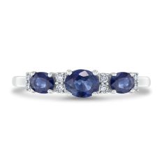 Blue Sapphire and 1/20ctw Diamond 14k White Gold Three-Stone Ring - Watercolor Collection