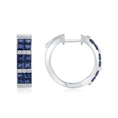 Blue Sapphire and 1/4ctw Diamond 14k White Gold Hoop Earrings - Watercolor Collection 1