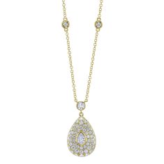 Shy Creation 1ctw Pear Bezel Diamond 14k Yellow Gold Necklace 1