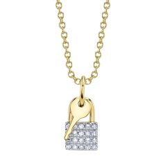 Shy Creation 1/20ctw Diamond 14k Yellow Gold Lock and Key Pendant Necklace 1