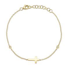Shy Creation Diamond Accent 14k Yellow Gold Cross Bracelet 1