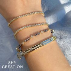 Shy Creation 5/8ctw Diamond 14k Yellow Gold Bezel Tennis Bracelet