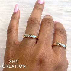 Shy Creation 1/15ct Marquise Diamond 14k Yellow Gold Band Ring