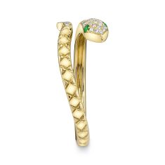Shy Creation 1/15ctw Diamond and Green Garnet 14k Yellow Gold Snake Ring