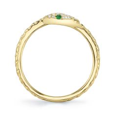 Shy Creation 1/15ctw Diamond and Green Garnet 14k Yellow Gold Snake Ring