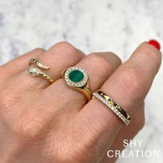 Shy Creation 1/15ctw Diamond and Green Garnet 14k Yellow Gold Snake Ring