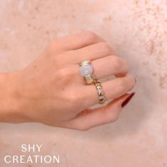 Shy Creation 1/3ctw Diamond 14k Yellow Gold Ribbed Oval Ring